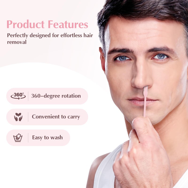 FLATRI 5PCS 2-in-1 Nasal Hair Cutter, 360Â° Rotating Nose Hair Trimmer Double Sided, Portable Nose Trimmer Manual for Women and Men(Pink) - Image 3