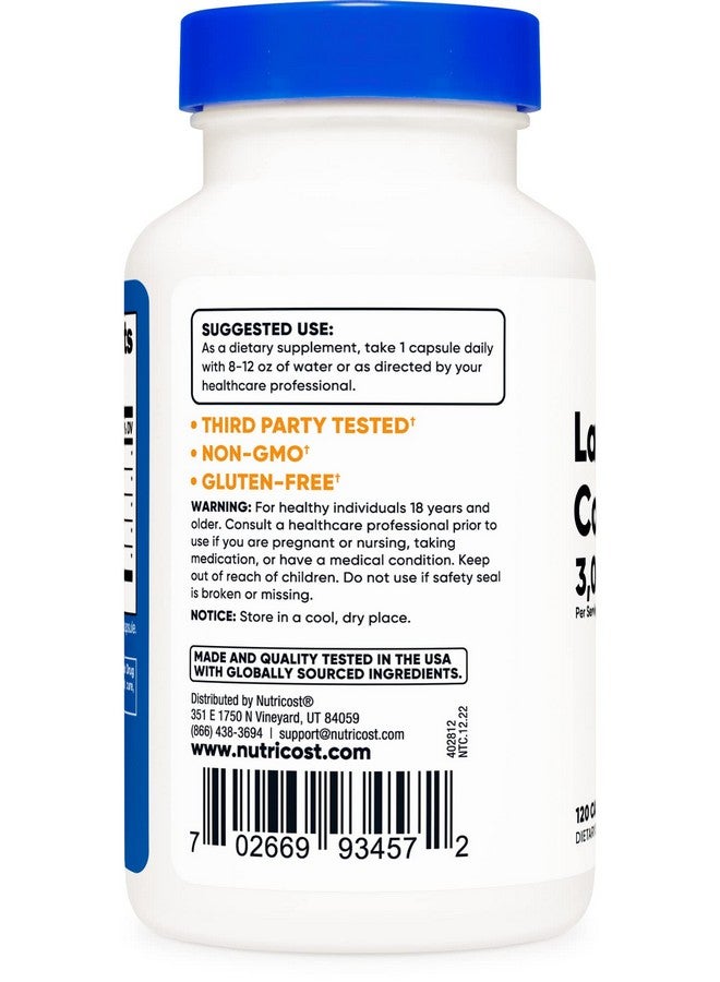 Nutricost Lactase Enzyme Complex 3000 Fcc Alu 120 Vegetarian Capsules Nongmo Gluten Free 120 Servings - Image 4