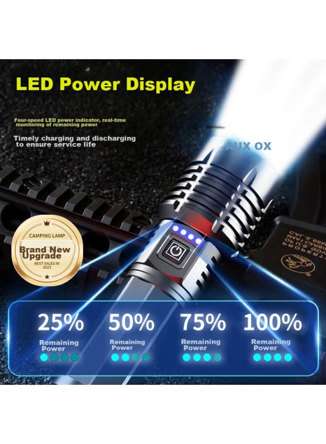 Oaks Aux High-intensity Flashlight, Ultra-bright Outdoor Zoomable Long-range Rechargeable Multi-functional Waterproof Portable Long-lasting For Home Use - Image 4