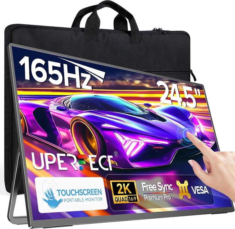 24.5" 2K Portable Monitor Touchscreen, 165Hz Gaming Monitor FreeSync 0.1ms Fast IPS Large Screen, Built-in 180° Adjustable Stand/VESA, USB-C HDMI Second Screen for Laptop, Phone, Game Console - Image 1