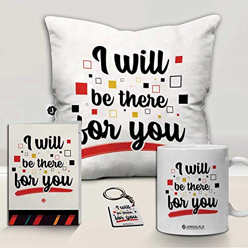 Jhingalala Jhingalala I Will Be There for You Printed Cushion Mug Key Chain Greeting Card Combo Gift Pack Birthday Gift for Wife Birthday Gift for Girlfriend Gift for Friends Gift for Friend Birthday - Image 1