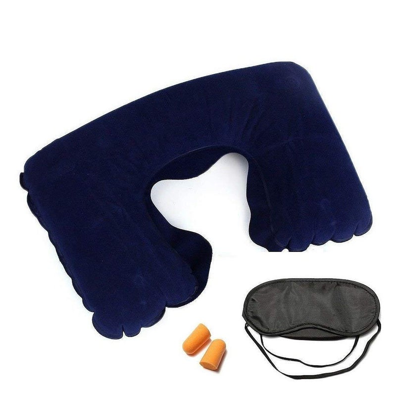 3 in 1 Travel Comfort Fabric Neck Pillow Eye Shade Mask Ear Plugs for Men and Women for traveling Multicolour - Image 1