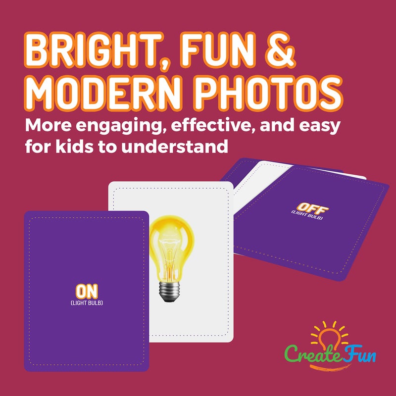CreateFun Vocabulary Builder Flash Cards - 299 Educational Photo Cards for Home, Speech Therapy Materials, ESL Teaching Materials - Emotions, Matching Go Togethers, Nouns, Opposites, Prepositions, Verbs - Image 5