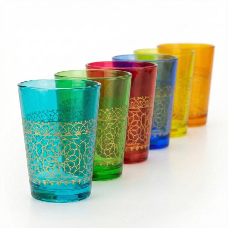 Cuisine Art Jora Deco Moroccan Glass Set, 6 Pieces - Traditional Moroccan Tea Glasses for Mint Tea, Water & Juice – Handcrafted Arabic Style Glassware for Home, Dining & Gifting (Multicolor) - Image 5