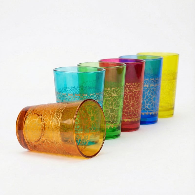 Cuisine Art Jora Deco Moroccan Glass Set, 6 Pieces - Traditional Moroccan Tea Glasses for Mint Tea, Water & Juice – Handcrafted Arabic Style Glassware for Home, Dining & Gifting (Multicolor) - Image 3