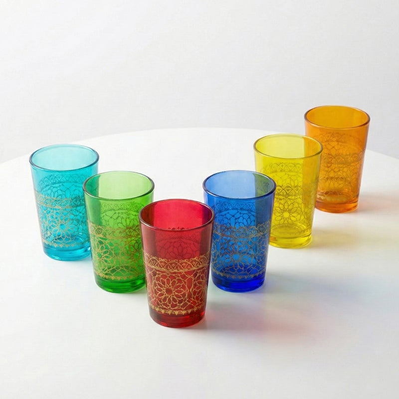 Cuisine Art Jora Deco Moroccan Glass Set, 6 Pieces - Traditional Moroccan Tea Glasses for Mint Tea, Water & Juice – Handcrafted Arabic Style Glassware for Home, Dining & Gifting (Multicolor) - Image 4