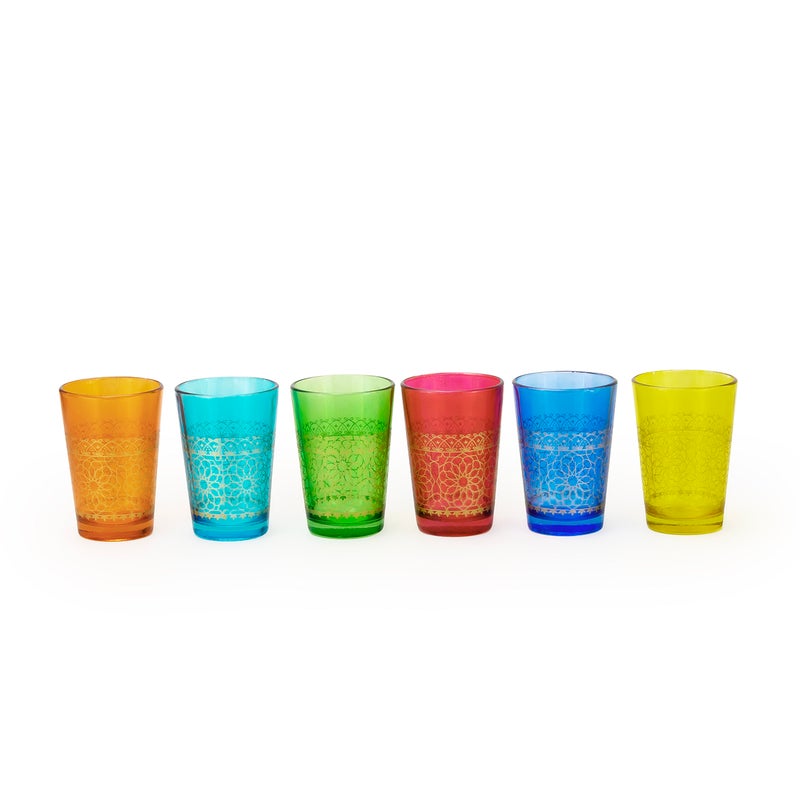 Cuisine Art Jora Deco Moroccan Glass Set, 6 Pieces - Traditional Moroccan Tea Glasses for Mint Tea, Water & Juice – Handcrafted Arabic Style Glassware for Home, Dining & Gifting (Multicolor) - Image 2