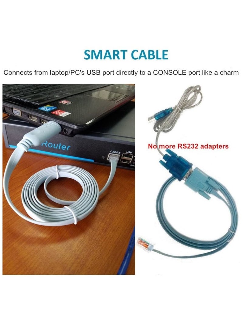 ليدين كبل وحدة تحكم USB من USB إلى كابل RJ45 من الملحقات الأساسية لمفاتيح Cisco NETGEAR Ubiquity LINKSYS TP-Link لأجهزة الكمبيوتر المحمولة في نظام التشغيل Windows Mac Linux  - Image 3