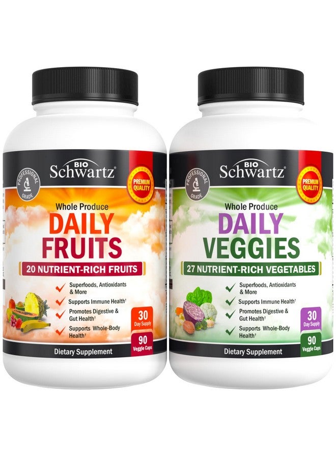 بيو شوارتز مكمل غذائي يومي من الفواكه والخضروات للبالغين - كبسولات فواكه وخضراوات فائقة الجودة لتعزيز الطاقة وصحة الأمعاء ودعم المناعة والعافية العامة مع 47 نوعًا من الفواكه والخضروات الكاملة - شهر واحد - Image 1