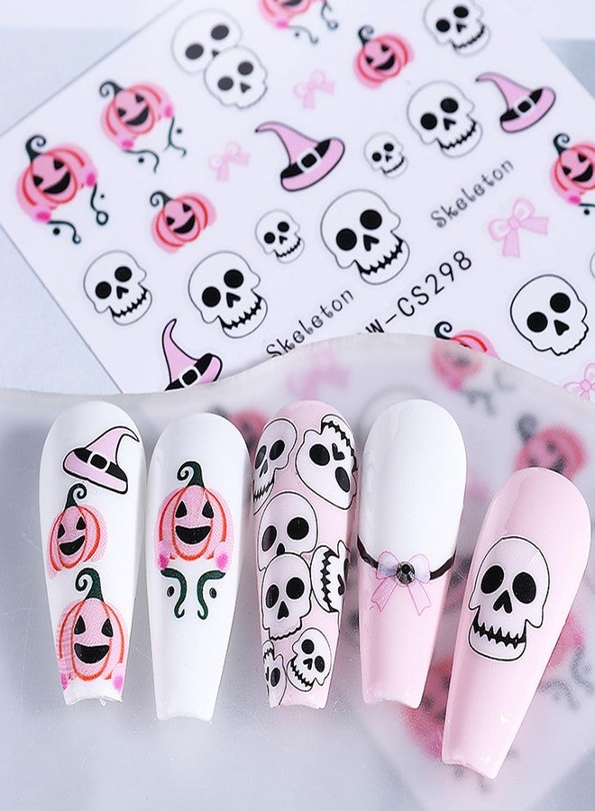 TailaiMei 6 Sheets Halloween Nail Stickers, Pumpkin Bat Bone Butterflies Self-Adhesive Nail Art Decals for DIY Nail Decorations (2506) - Image 3