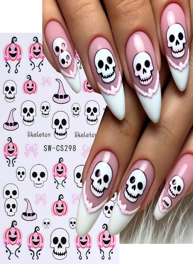 TailaiMei 6 Sheets Halloween Nail Stickers, Pumpkin Bat Bone Butterflies Self-Adhesive Nail Art Decals for DIY Nail Decorations (2506) - Image 2