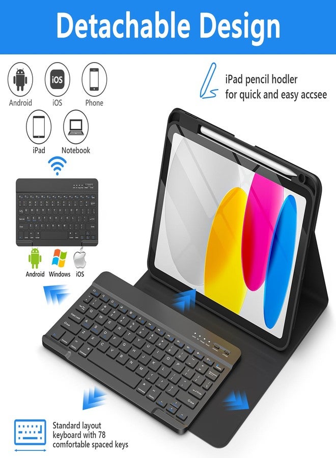 تاييانج جراب TaIYanG لجهاز iPad من الجيل العاشر مع لوحة مفاتيح لجهاز iPad 10.9 بوصة (إصدار 2022)، أسود - Image 3