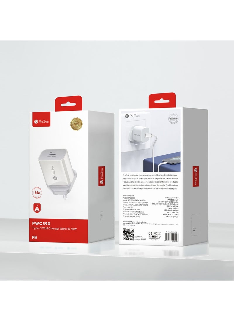 ProOne - ProOne 30W Fast USB C Charger, Type-C Power Plug, Universal Travel Adapter, USB-C Plug for Phone 15/15 Pro Max/15 Pro/15 Plus/14/13/12/11, ect - Image 1