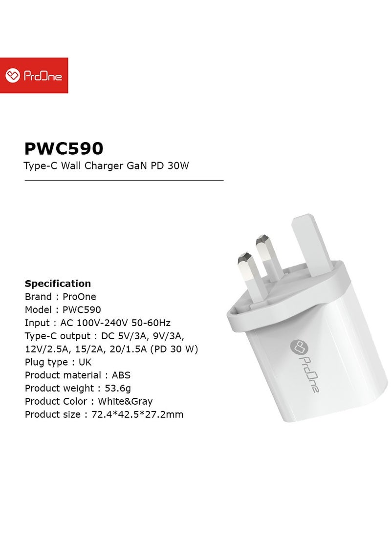 ProOne - ProOne 30W Fast USB C Charger, Type-C Power Plug, Universal Travel Adapter, USB-C Plug for Phone 15/15 Pro Max/15 Pro/15 Plus/14/13/12/11, ect - Image 1