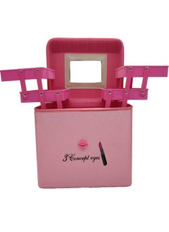 sagrach Leather Two Sided Open Multi Grid Cosmetic Box With Mirror For Girl, Pink…  - Image 1