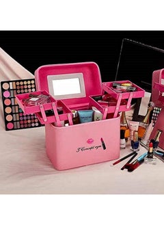 sagrach Leather Two Sided Open Multi Grid Cosmetic Box With Mirror For Girl, Pink…  - Image 4