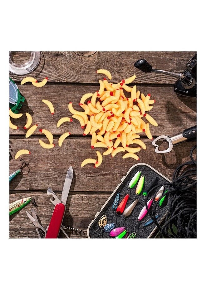GMORO - Fake Fishing Bait, 200 PCS Soft Grub Bait Fishing Fake Worm Freshwater Bass Bait Artificial Wax Worm Freshwater Saltwater Lake Trout Ice Fishing - Image 1