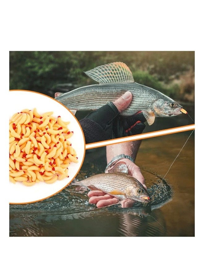 GMORO - Fake Fishing Bait, 200 PCS Soft Grub Bait Fishing Fake Worm Freshwater Bass Bait Artificial Wax Worm Freshwater Saltwater Lake Trout Ice Fishing - Image 1