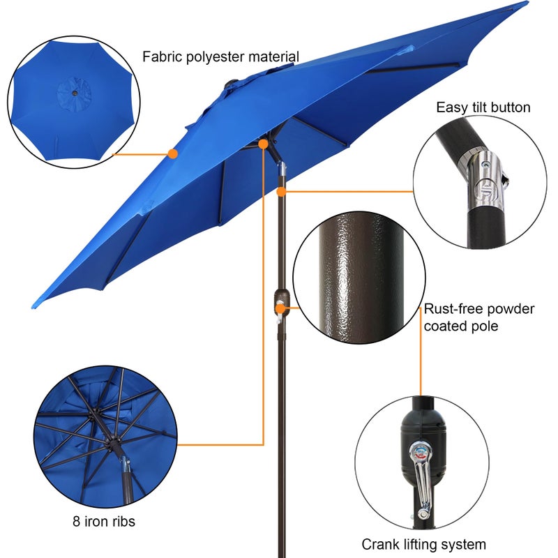 Blissun 9' Outdoor Patio Umbrella, Outdoor Table Umbrella, Yard Umbrella, Market Umbrella with 8 Sturdy Ribs, Push Button Tilt and Crank, Royal Blue - Image 2