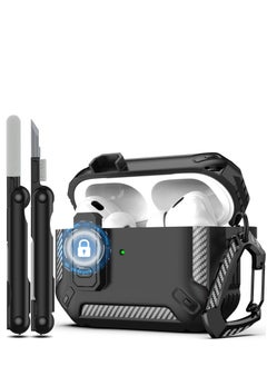 Generic Airpods Pro 2 Case 2022, Airpods Pro 2 Locking Case with 3-in-1 Cleaning Tool, Drop-Proof Hard Case Rugged Shock Sleeve with Key Fob, Compatible with Apple Airpods Pro 2 2022 (Black/Gray  - Image 1