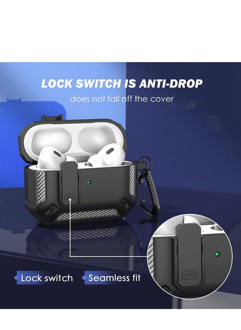 ماركة غير محددة - حافظة Airpods Pro 2 2022، حافظة Airpods Pro 2 مع أداة تنظيف 3 في 1، حافظة صلبة مقاومة للسقوط مقاومة للصدمات مع مفتاح فوب، متوافقة مع سماعات Apple Airpods Pro 2 2022 (أسود/رمادي) - Image 1