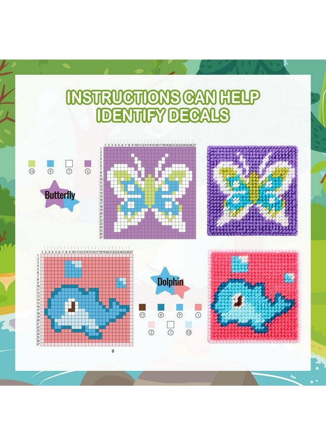 بليلي مجموعة خياطة الصليب للمبتدئين للأطفال، مجموعة تطريز للمبتدئين تتضمن 10 قطع من القماش الشبكي البلاستيكي بنمط مختلف، و17 خيطًا ملونًا، وتعليمات وصندوق ملون - Image 3