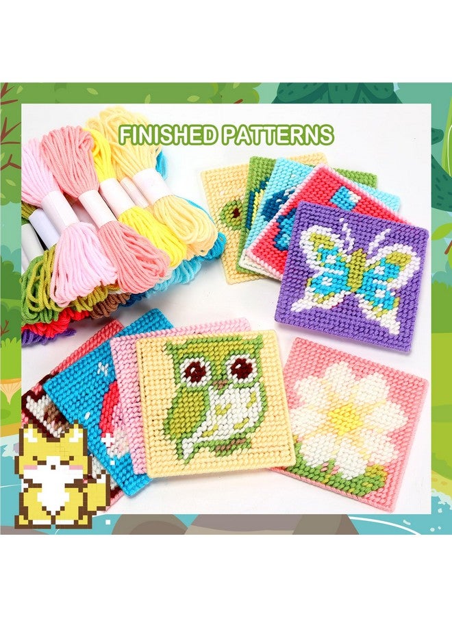 بليلي مجموعة خياطة الصليب للمبتدئين للأطفال، مجموعة تطريز للمبتدئين تتضمن 10 قطع من القماش الشبكي البلاستيكي بنمط مختلف، و17 خيطًا ملونًا، وتعليمات وصندوق ملون - Image 4