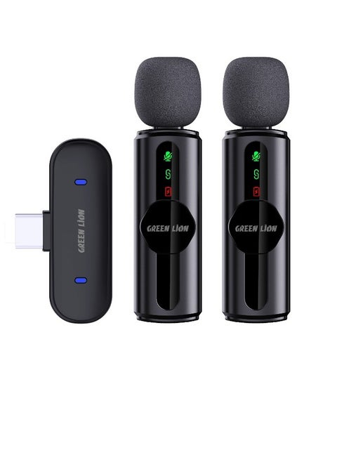GM-76X Dual Microphones with 3-Level Noise Cancelation / LED Display / Real Time Monitoring/ Ultra Low Delay / 360 degree Omnidirectional / Type-C / USB-A / Lightning - Black