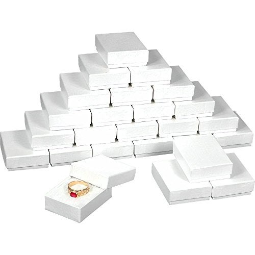 FindingKing 25 White Swirl Cotton Charm Jewelry Boxes Gift Display 2 1/8" x 1 5/8" x 3/4" - Image 1