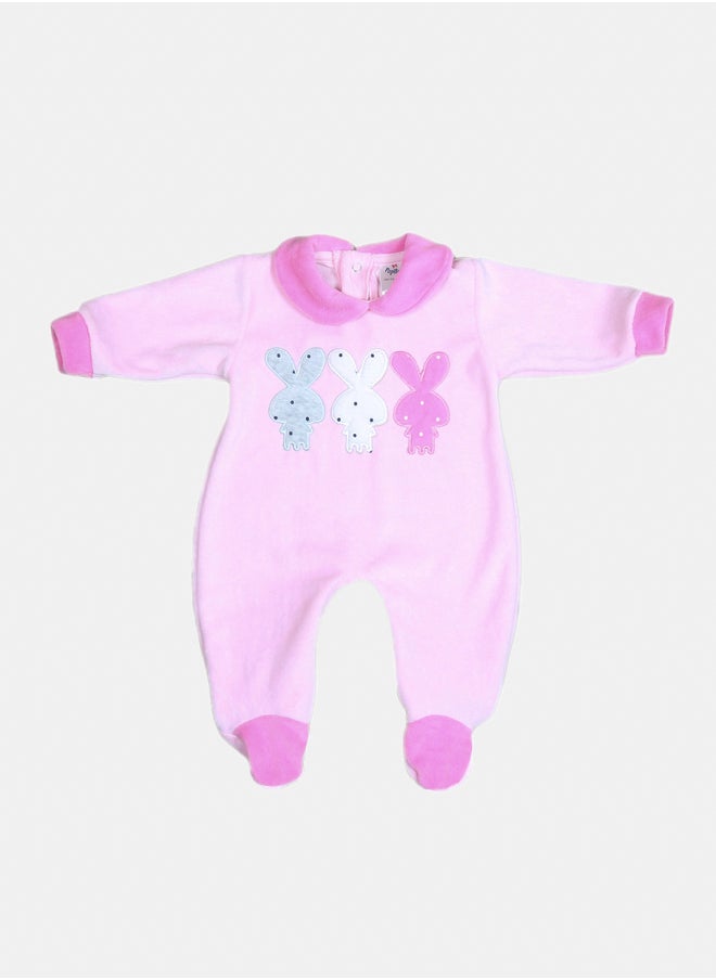 Papillon - Plush baby jumpsuit with a rabbit drawing - Image 1