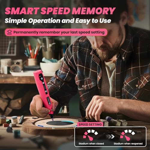 HARDELL Mini Cordless Rotary Tool, 5-Speed 3.7V Rechargeable Rotary Tool Kit with 69 Accessories, USB Charging Multi-Purpose DIY Tool for Sanding, Polishing, Drilling, Engraving(Pink 69pcs) - Image 3