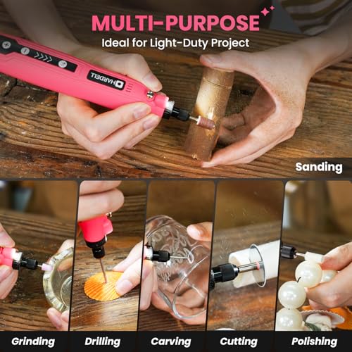 HARDELL Mini Cordless Rotary Tool, 5-Speed 3.7V Rechargeable Rotary Tool Kit with 69 Accessories, USB Charging Multi-Purpose DIY Tool for Sanding, Polishing, Drilling, Engraving(Pink 69pcs) - Image 5