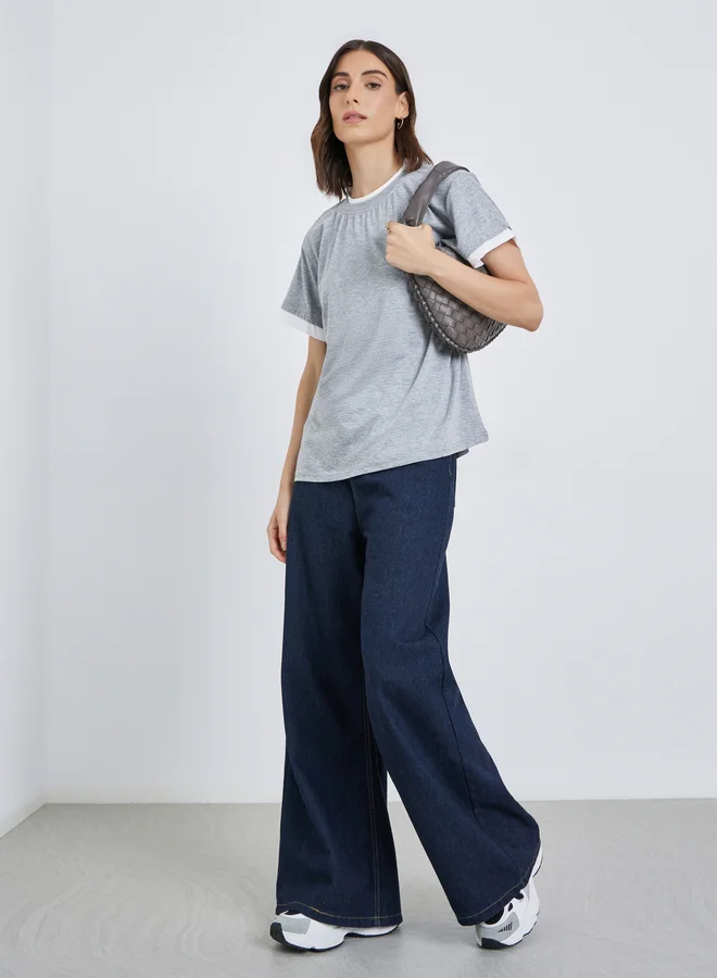 تايك تو Take Two Contrast Trim Short Sleeve Oversized T-Shirt