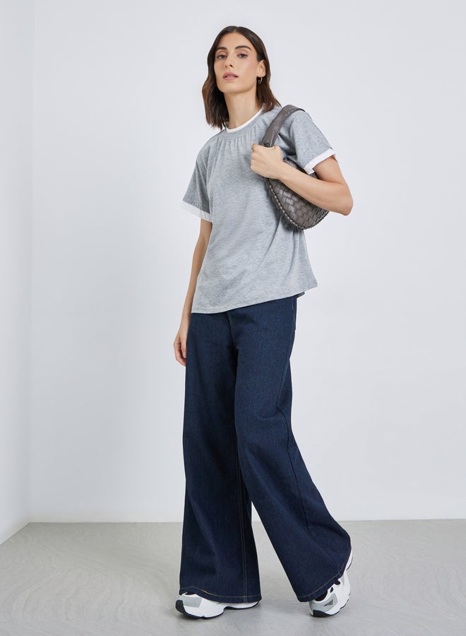 Take Two Contrast Trim Short Sleeve Oversized T-Shirt - Image 2
