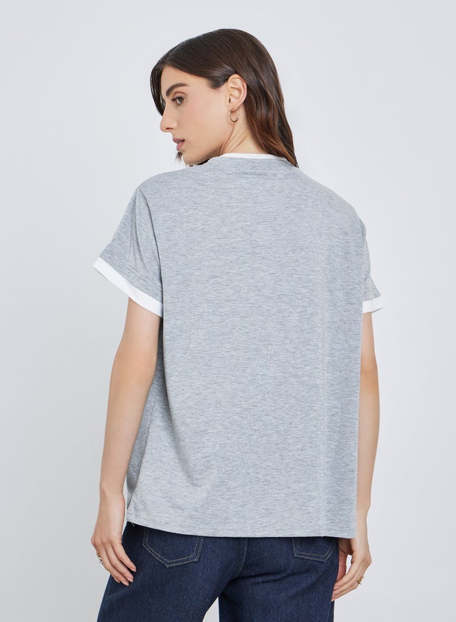 Take Two Contrast Trim Short Sleeve Oversized T-Shirt - Image 4