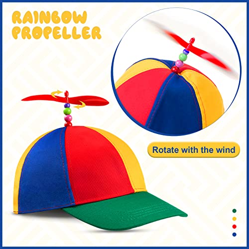 Sintege 2 Pcs Propeller Top Hat Rainbow Nerd Silly Twirly Cap Helicopter Hat with Spinner and Adjustable Bowtie for Costumes Red - Image 3