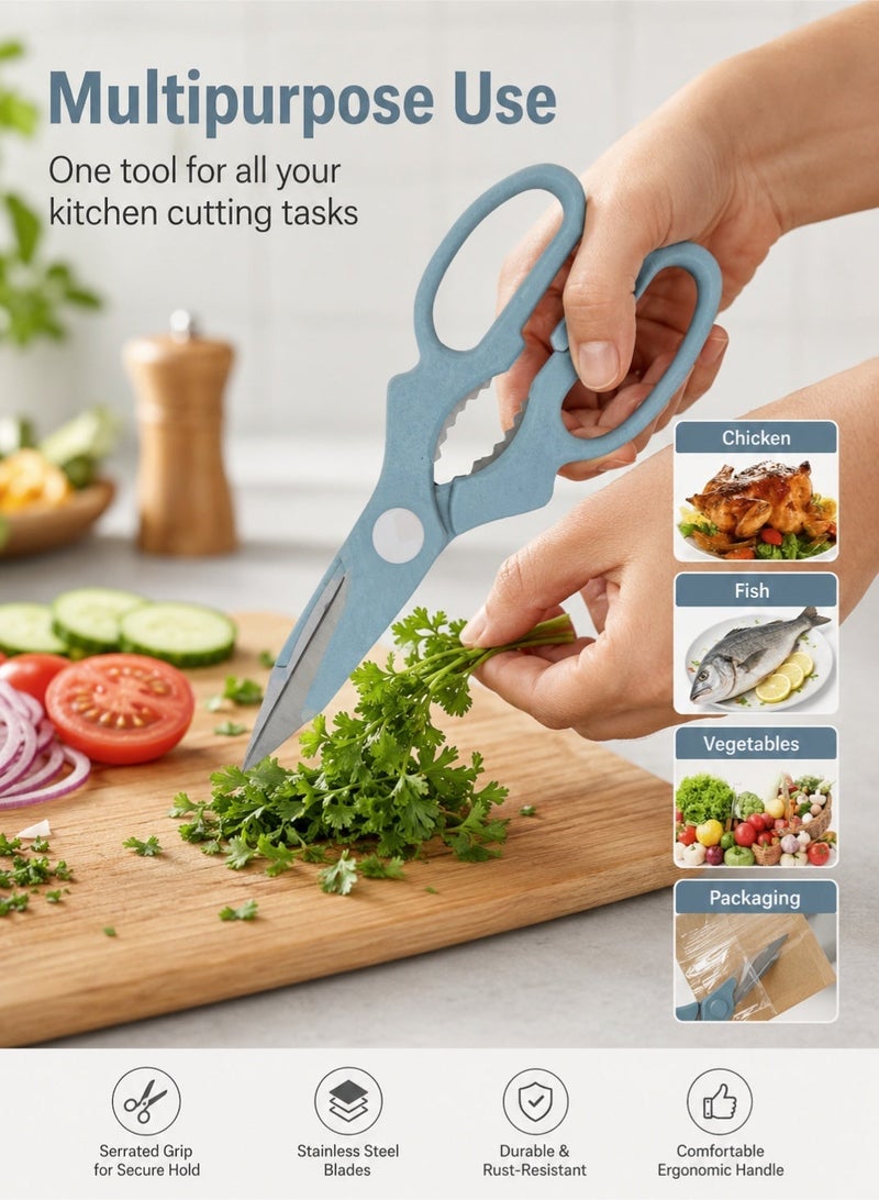 Leoxol Kitchen Scissors Stainless Steel | Serrated Poultry Shears With Green Handle | Right Hand Food Scissors For Chicken Meat Fish Vegetables Herbs - Image 4