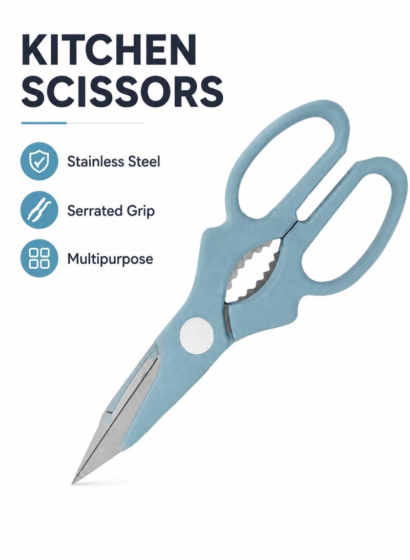 Leoxol Kitchen Scissors Stainless Steel | Serrated Poultry Shears With Green Handle | Right Hand Food Scissors For Chicken Meat Fish Vegetables Herbs - Image 1
