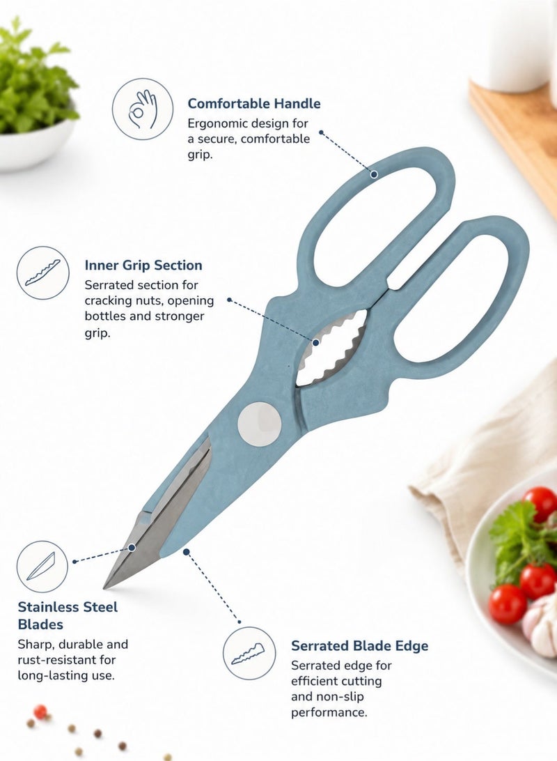 Leoxol Kitchen Scissors Stainless Steel | Serrated Poultry Shears With Green Handle | Right Hand Food Scissors For Chicken Meat Fish Vegetables Herbs - Image 2