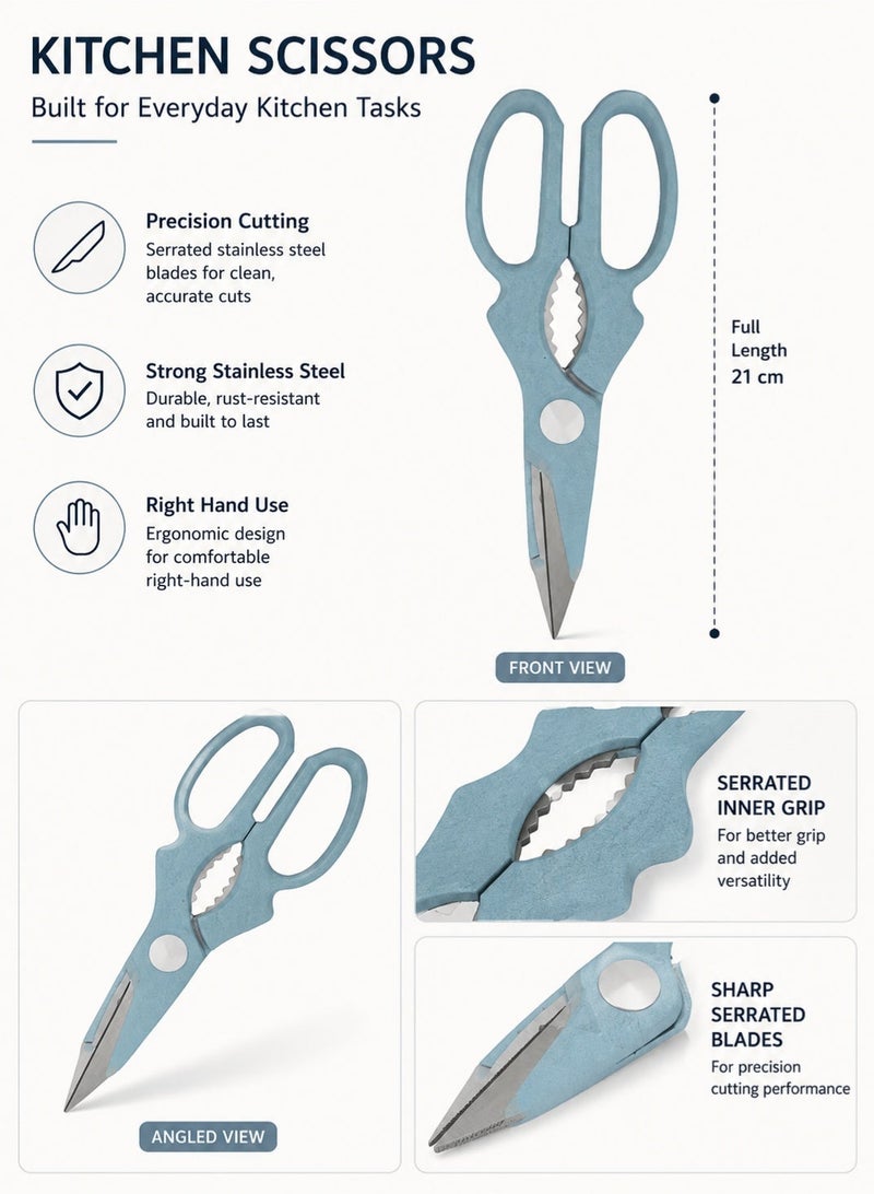 Leoxol Kitchen Scissors Stainless Steel | Serrated Poultry Shears With Green Handle | Right Hand Food Scissors For Chicken Meat Fish Vegetables Herbs - Image 3