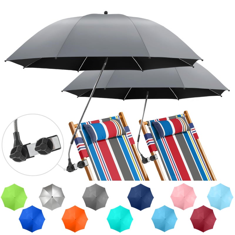 NBtoUS 2 PACK Chair Umbrella with Clamp, 360 Â° Adjustable, UPF50+ Sunshade for Beach Chair, Patio Chair, Camping Chair, Golf Cartsï¼ˆGrey, Chair Not Included - Image 1
