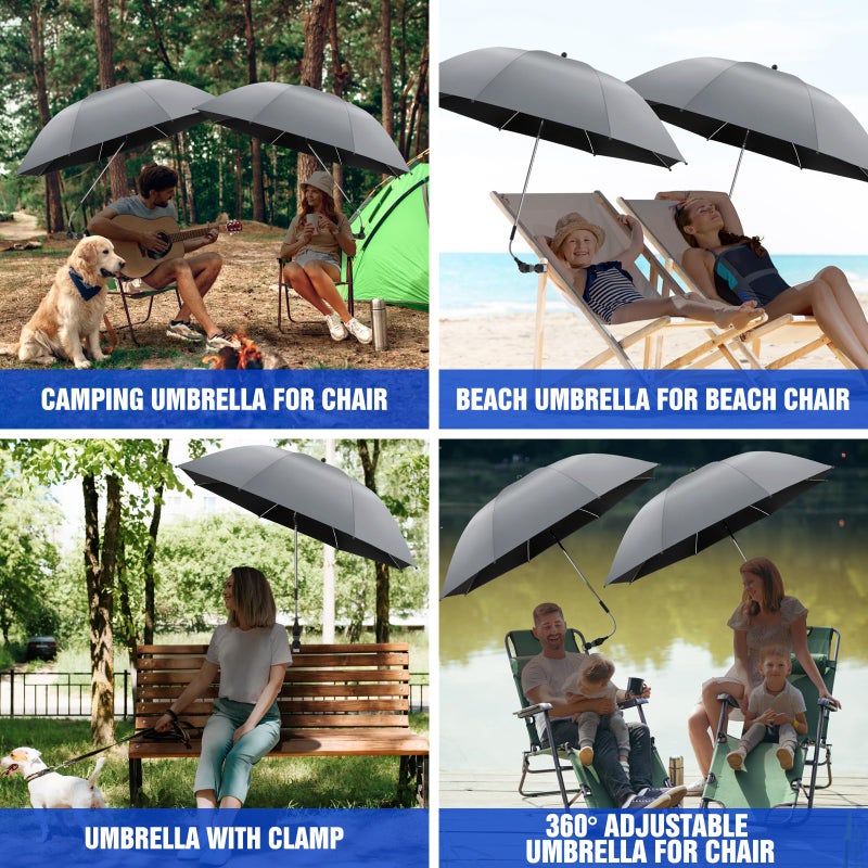 NBtoUS 2 PACK Chair Umbrella with Clamp, 360 Â° Adjustable, UPF50+ Sunshade for Beach Chair, Patio Chair, Camping Chair, Golf Cartsï¼ˆGrey, Chair Not Included - Image 5