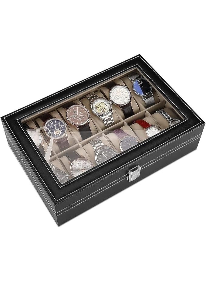 علبة فاخرة من الجلد لتخزين الساعات مع منظم مجوهرات – صندوق عرض أنيق للساعات - Image 2