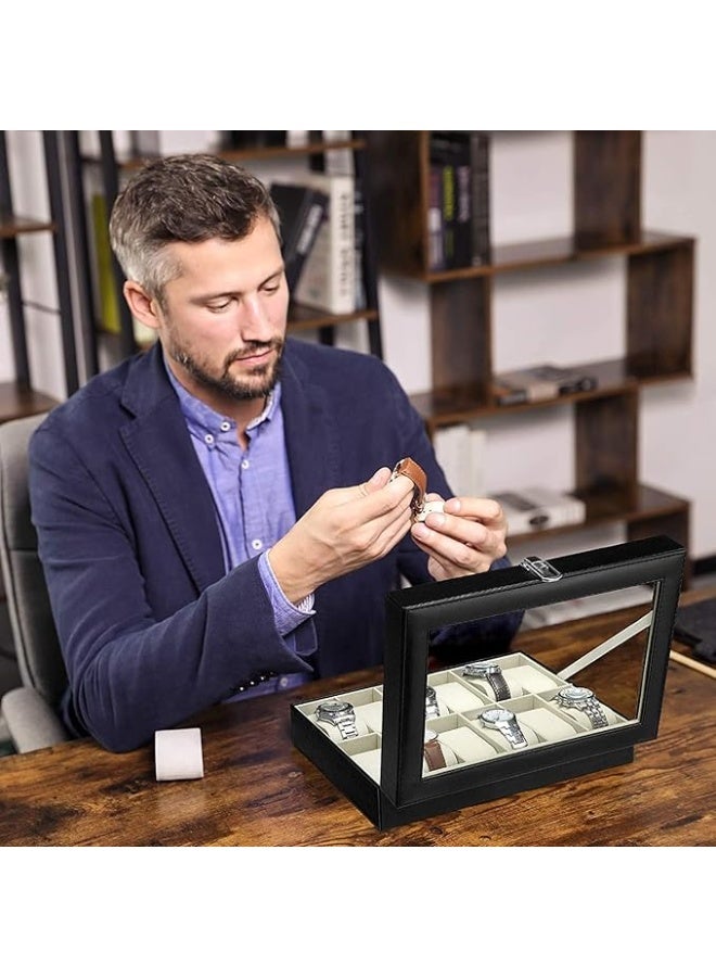 علبة فاخرة من الجلد لتخزين الساعات مع منظم مجوهرات – صندوق عرض أنيق للساعات - Image 1