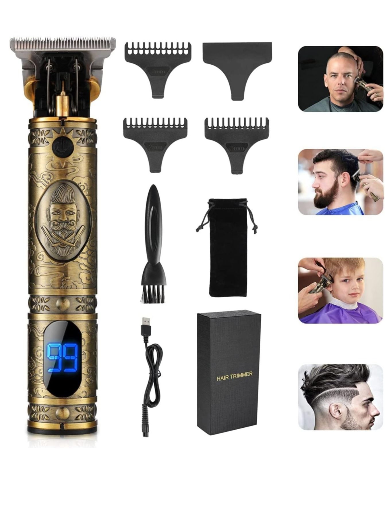Upgraded Hair Trimmer Beard Clippers for Men Professional USB Electric Hair Clippers Hair Cutting T Blade Gold Trimmers Pro Li Cordless Outliner Zero Gaped Rechargeable Retro Trimmer LED Display