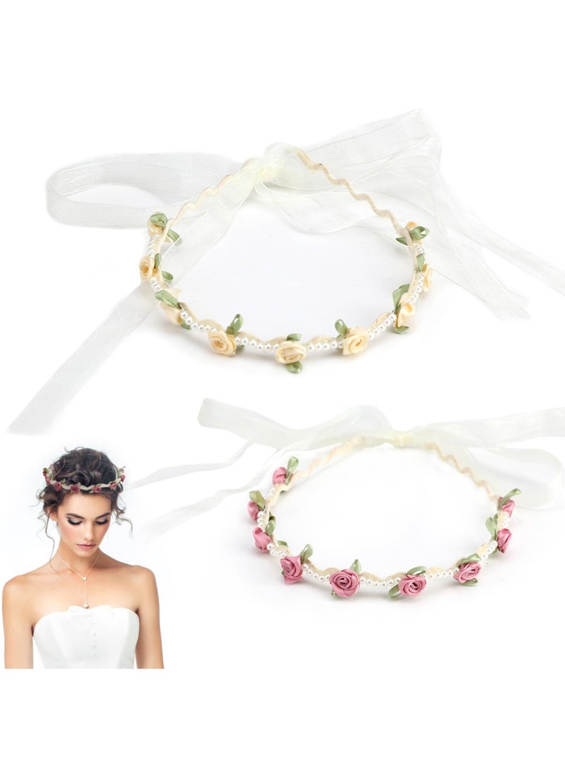 SYOSI Pearl Floral Crowns Headpiece, 2Pcs Adjustable Flower Girl Hair Accessories for Women and Girls, Ideal for Bridal, Wedding, Party, Festival - Image 1