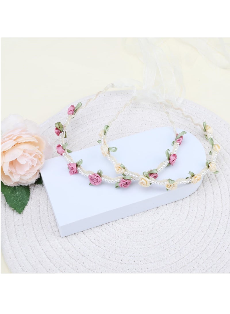 SYOSI Pearl Floral Crowns Headpiece, 2Pcs Adjustable Flower Girl Hair Accessories for Women and Girls, Ideal for Bridal, Wedding, Party, Festival - Image 5