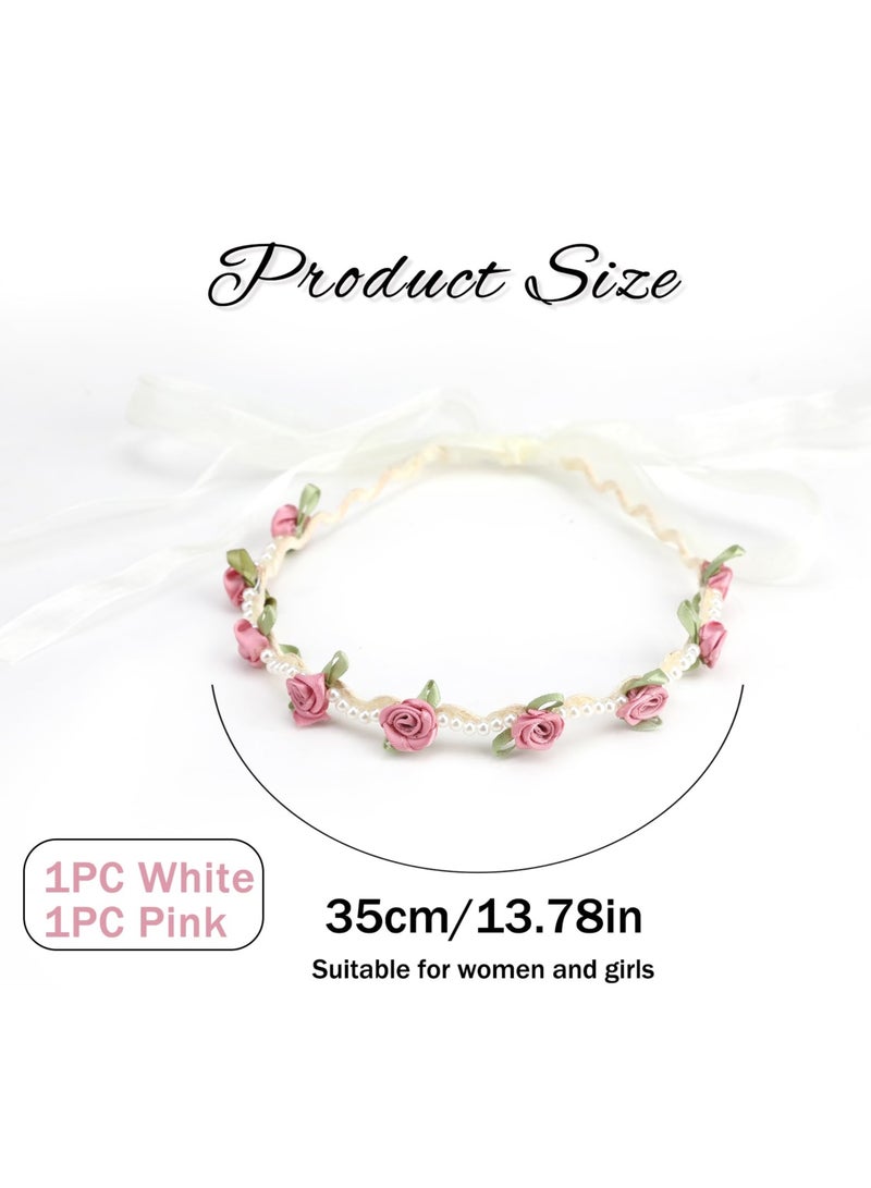SYOSI Pearl Floral Crowns Headpiece, 2Pcs Adjustable Flower Girl Hair Accessories for Women and Girls, Ideal for Bridal, Wedding, Party, Festival - Image 2