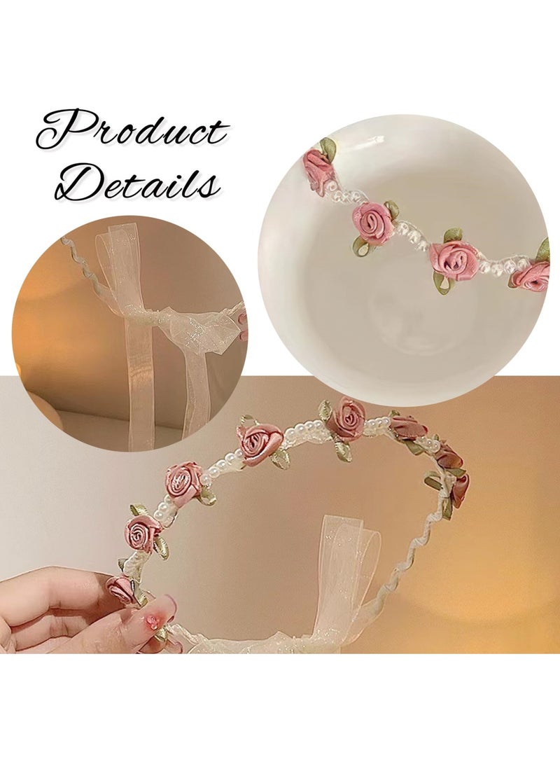 SYOSI Pearl Floral Crowns Headpiece, 2Pcs Adjustable Flower Girl Hair Accessories for Women and Girls, Ideal for Bridal, Wedding, Party, Festival - Image 4