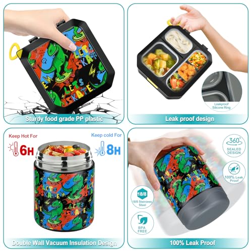 wiwens Bento Lunch Box for Kids with 12oz Soup Thermo Leak-Proof Lunch Food Container with 5 Compartment Thermo Hot Food Jar and Insulated Lunch Bag for Kid Toddler Girls Boys to School - Image 3